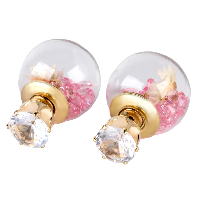 Hot Fashion Women Lady Elegant Flower Spherical Rhinestone Ear Stud Earrings