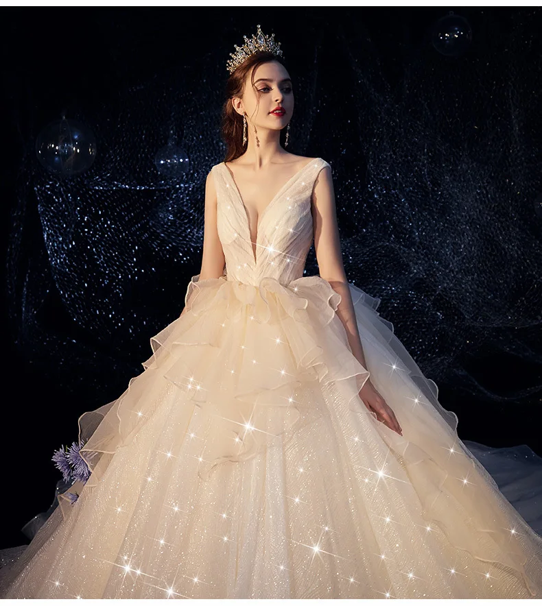 Женское свадебное платье Vivian's Luxury Shine Starry Sky с V образным вырезом и