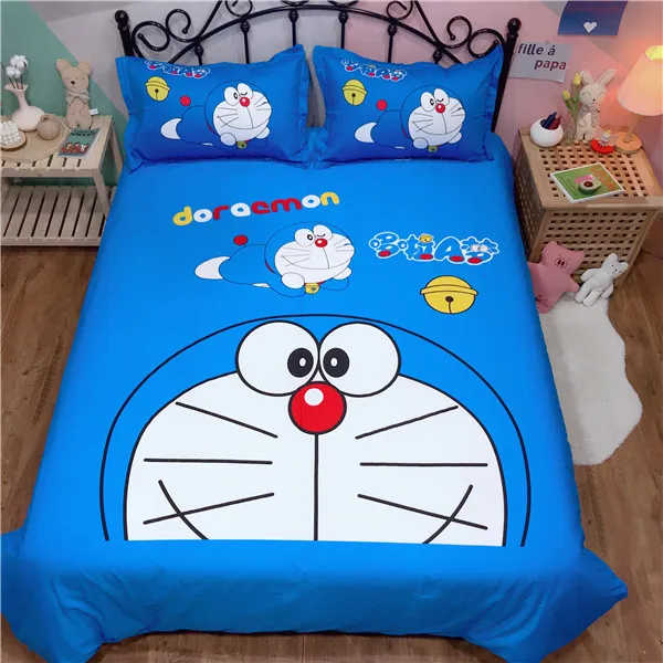 Комплект постельного белья с героями мультфильмов Doraemon, детская спальня, чистое хлопковое стеганное одеяло, двойной королева, король, милое пуховое одеяло, простыня, Синий Постельное белье - Цвет: style9