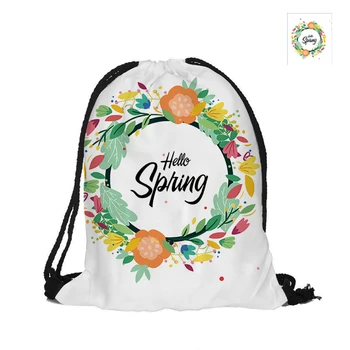 

Floral Wreath Printing Drawstring Backpack Fashion Polyester Bags For Women Men Child Pouch Backpacks Welcome Spring