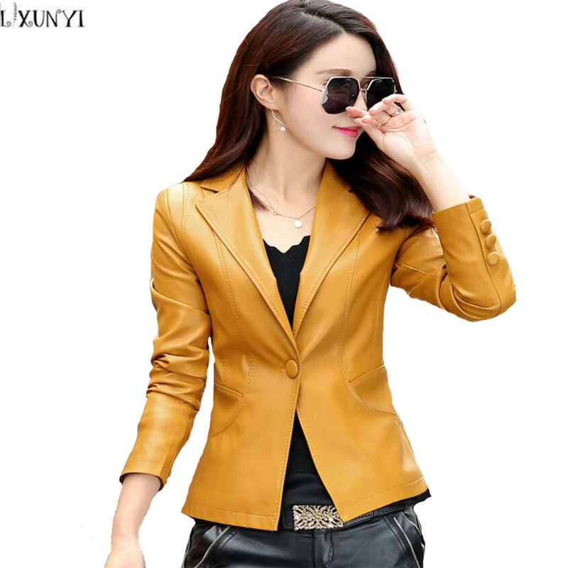 Ladies Women Jacket Polyurethane Leather Coat Spring Autumn Outwear Slim fit