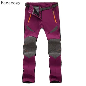

Facecozy Women Winter Outdoor Sports Fleece Camping Softshell Pants Patchwork Windproof Multi-color Hiking Climbing Ski Trousers
