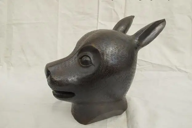 

Chinese Folk carved Bronze Palace twelve animal Rabbit Head statue