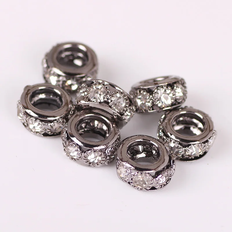 

1 Row Silver Round beads Gray Rhinestones Bead Big hole Beads Spacer Murano Czech Bead Charm Fit For Bracelet Charms