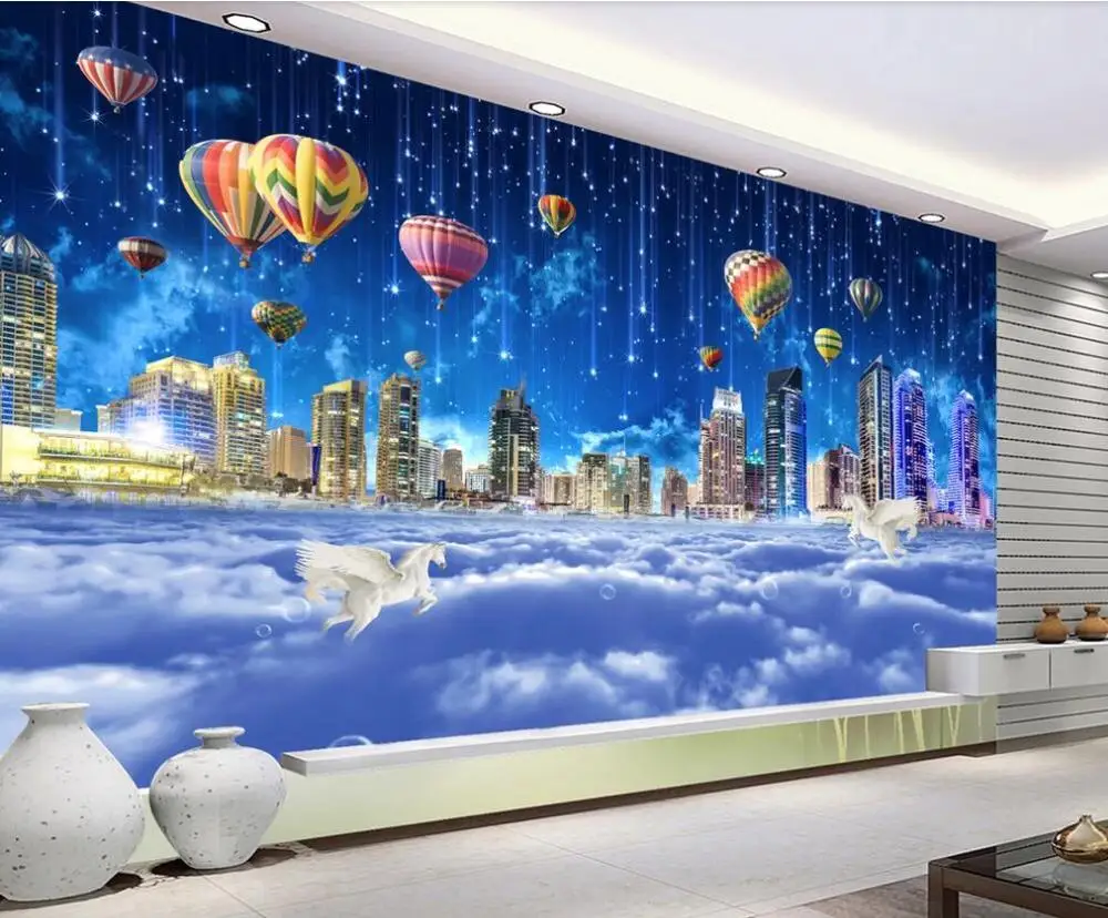 Customized 3D wallpaper murals fantasy sky city cloud sea wonderland sky city TV background wall decoration painting