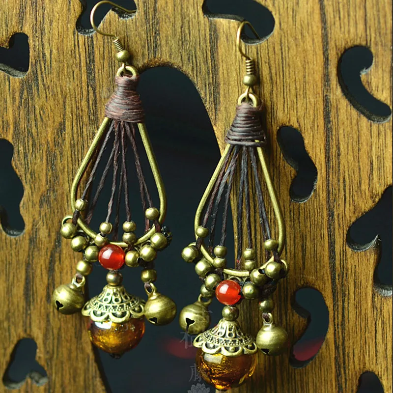 Yanting Handmade Ethnic Earrings For Women Copper Bells Boho Earings Fashion Jewelry Brincos Women Earing Glass Glazed Beads 004 (12)