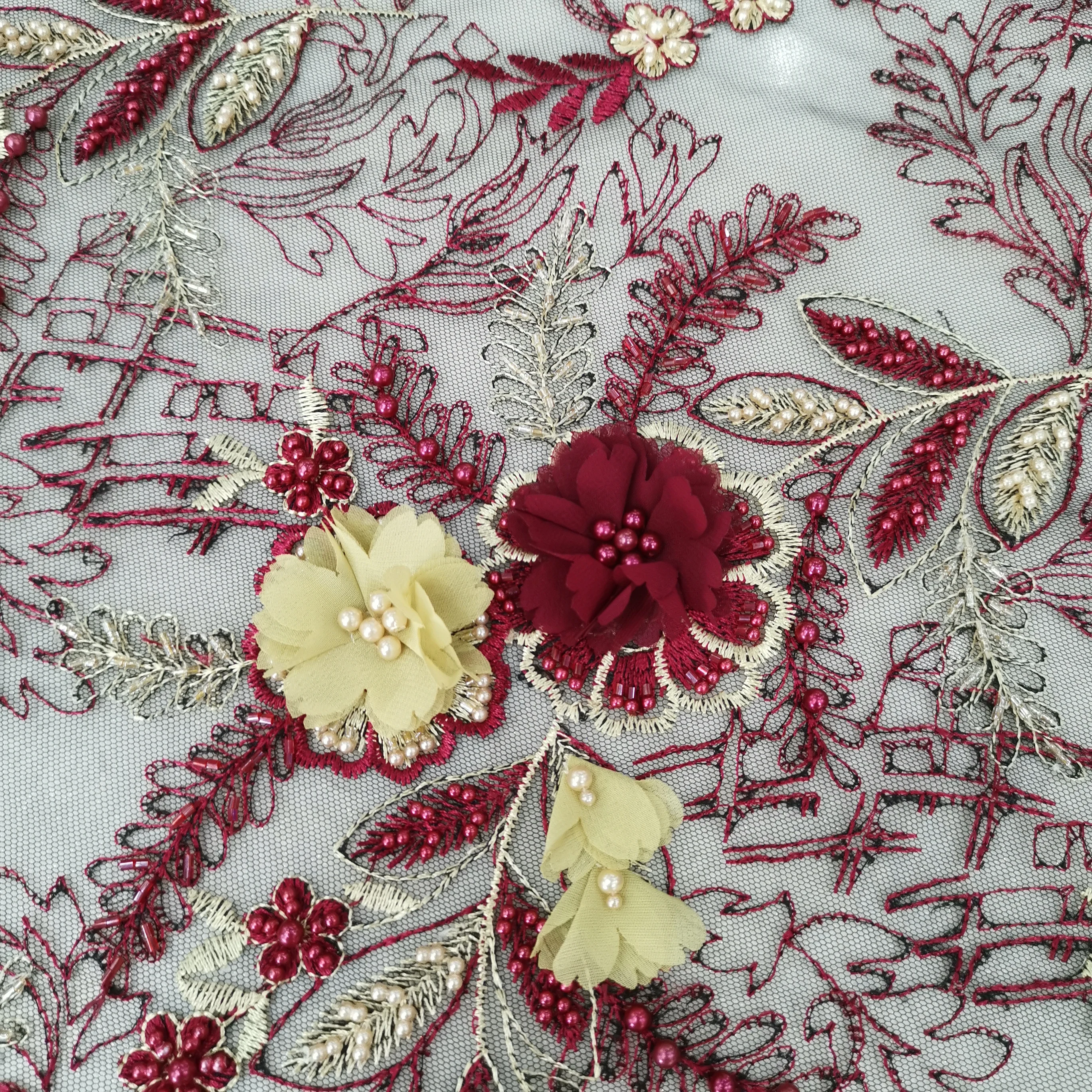 

Indian multi colorIndian multi color lace fabric chiffon flower handmade lace fabric 3d embroidery for clothing 2019