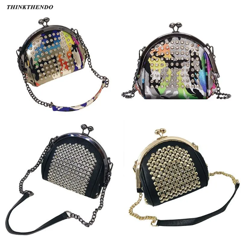 

Fashion Shoulder Bag Crystal-Nail Chain Handbag PU Shell Messenger Bag Female Crossbody Bags With Vintage Lock Catch For Women