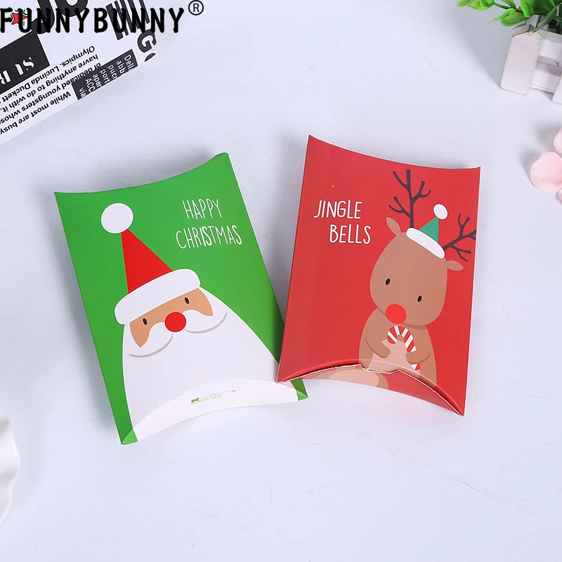 

FUNNYBUNNY 2PCS Christmas Green Red Deer Party Paper Favour Gift Sweets Pillow Bags Boxes