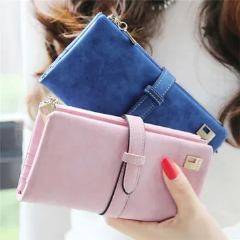 

1PCS Fashion Women Wallets Drawstring Nubuck Leather Zipper Wallet Women's Long Design Purse Two Fold More Color Clutch