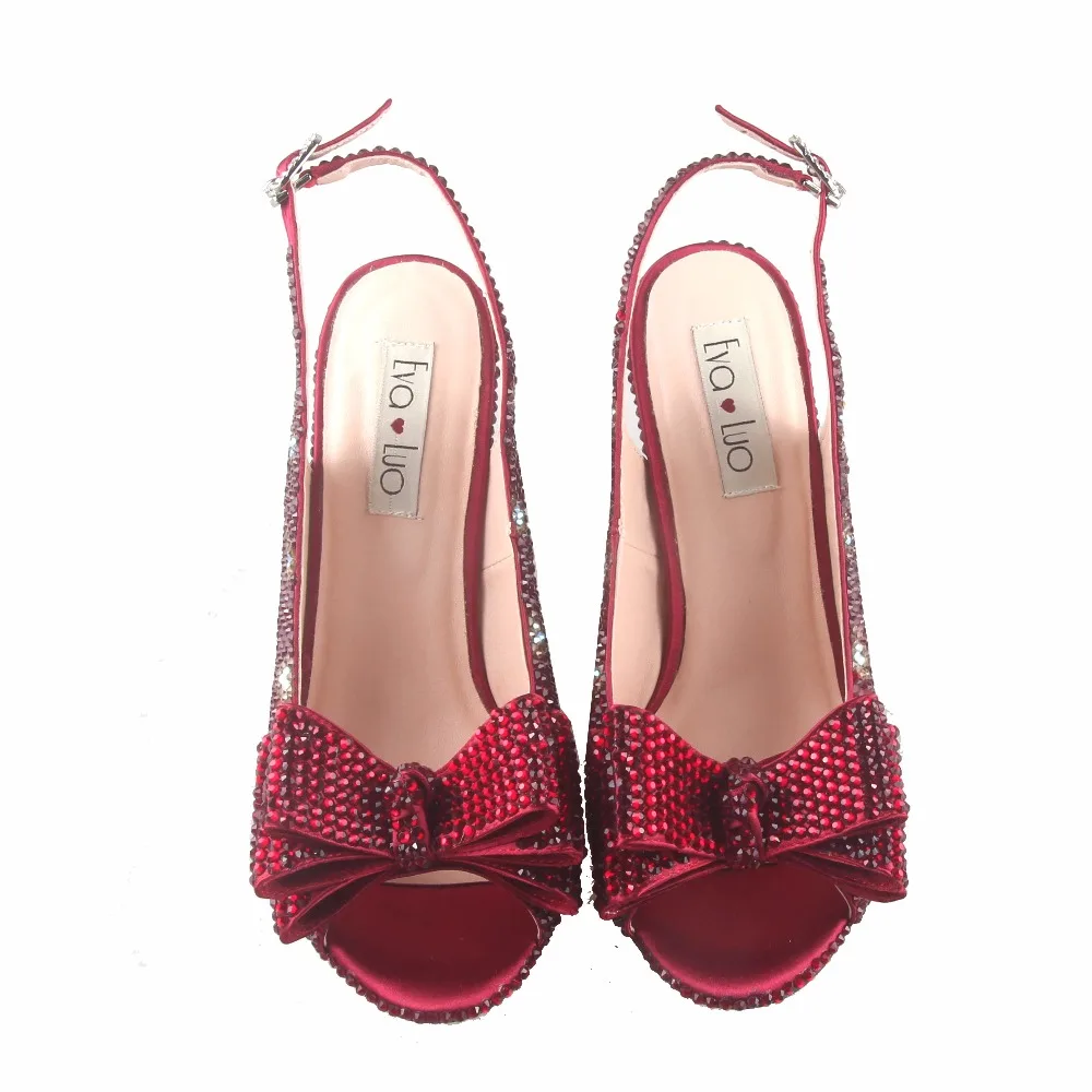 CHS831 ручной работы Winered Кристалл босоножки лук Для женщин Свадебная обувь для невесты модельные туфли-лодочки Для женщин обувь на высоком каблуке обувь для вечеринок
