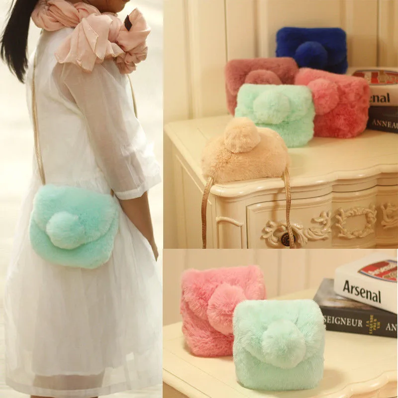 

PUDCOCO Cute Lovely Faux Fur Baby Girls Kids Mini Crossbody Bag Purse Bowknot Pink party Backpacks