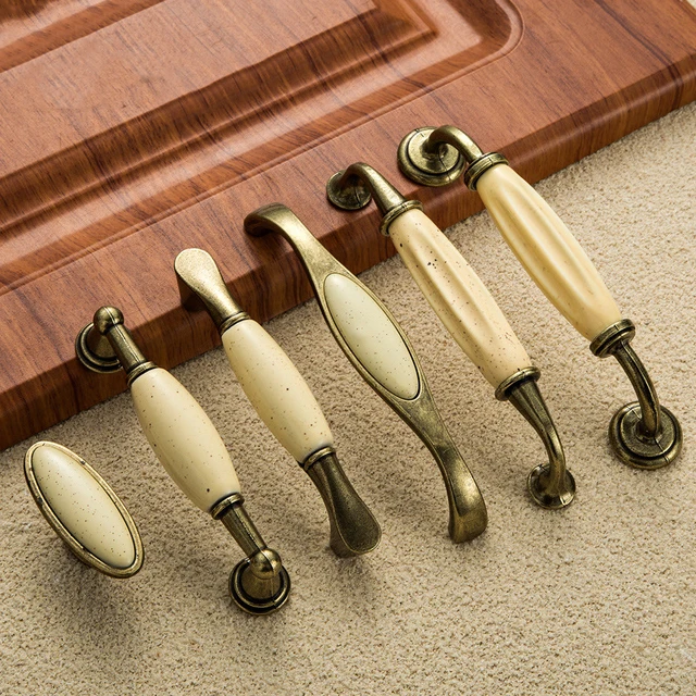 5pcs Beige Ceramic Door Handles Antique Furniture Knobs and Handles for