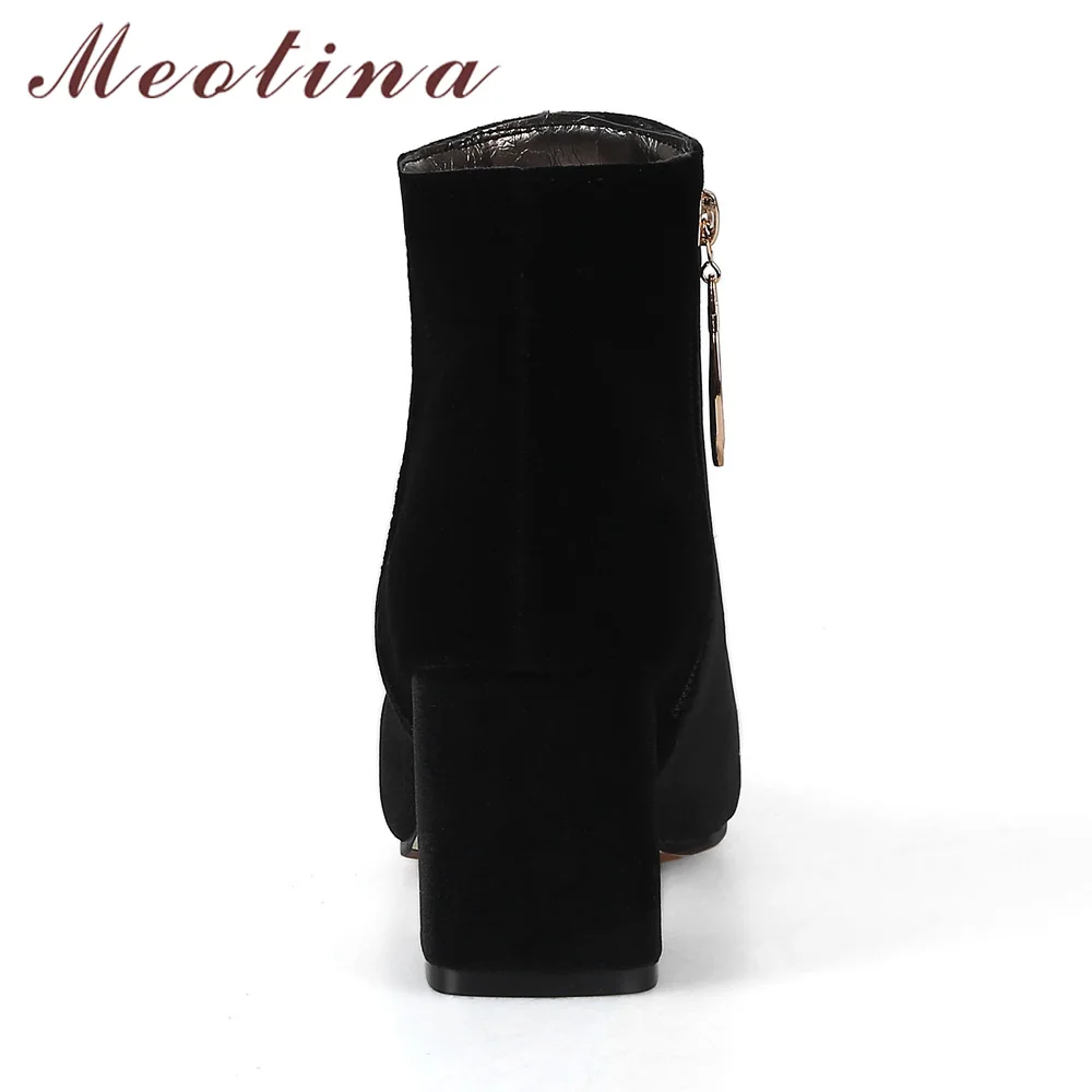 Ceny Meotina aksamitne buty damskie botki wysokie obcasy krótkie buty zamek 2018 marka luksusowe obcasy blokowe zielony duży rozmiar 12 33 46