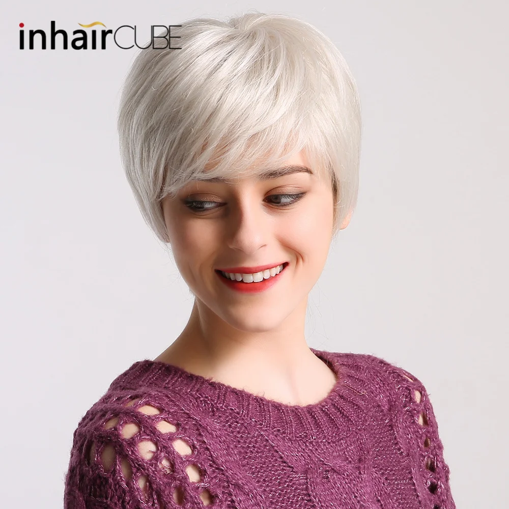 INHAIR CUBE 6 &quotСерый Белый 50% синтетические + человеческие волосы натуральные прямые