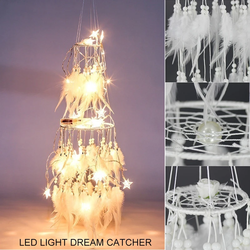 Romantic LED Lighting Dream Catcher 20 LED Light String Feather Wind Chimes Night Light Gift Home Party Wall Hanging Decoration (14)