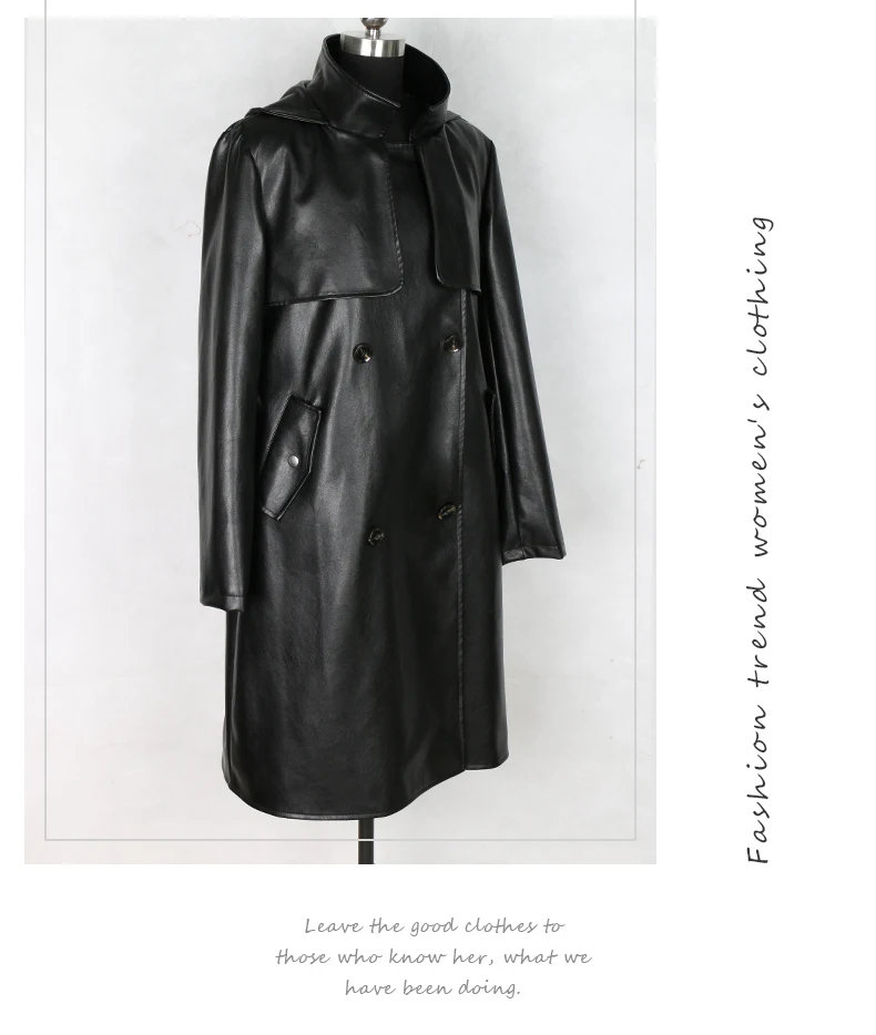 Nerazzurri модное пальто для женщин плюс размер черная плиссированная с длинным рукавом с капюшоном осенняя куртка из искусственной кожи женская 5xl 6xl 7xl