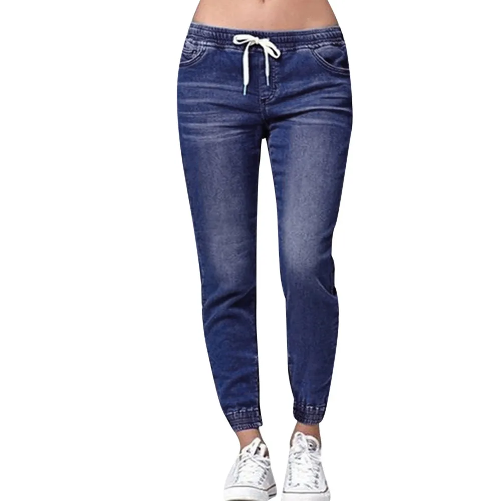 Женские летние брюки, новинка, Стрейчевые джинсы для женщин, плюс свободный деним, повседневные укороченные джинсы с завязками Y521