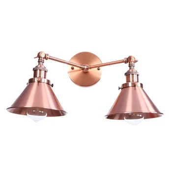 

Red Bronze American Village Wall Lamp E27 Bulb with lampshade Bedroom Iron wall light restaurant led wall lamp RWL0015