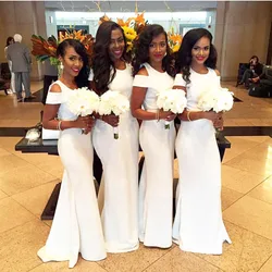 White African Mermaid Bridesmaid Dresses 2019 Short Sleeve Wedding Guest Dresses Off the Shoulder Arabic Long Miad of Honor Gown White African Mermaid Bridesmaid Dresses 2019 Short Sleeve Wedding Guest Dresses Off the Shoulder Arabic Long Miad of Honor Gown