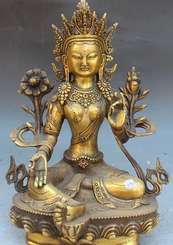 

Fast shipping 11" Tibet Bronze Gilt Green Tara Mahayana enlightenment Goddess Buddha Statue