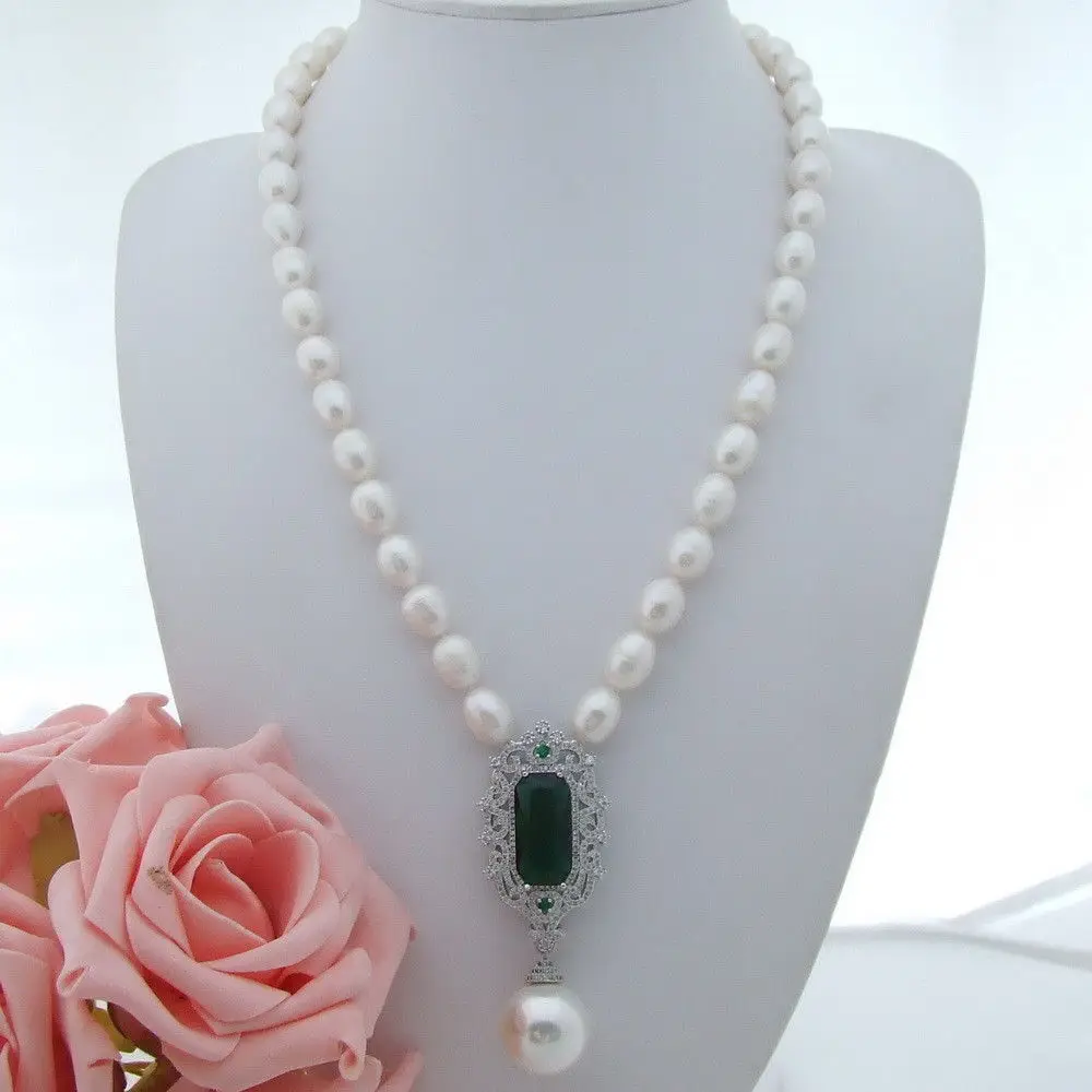 N063005 2" белый жемчуг Sea Shell Pearl Цепочки и ожерелья CZ