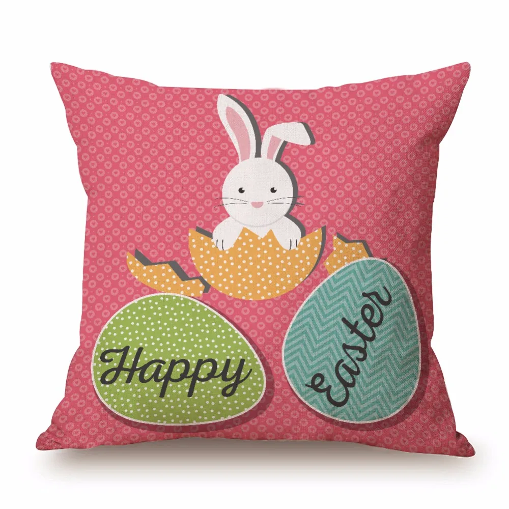 Cute Rabbit Cushion Cover,Happy Easter Pillow Case,Pink Cartoon Pillow Covers, Decorative Sofa