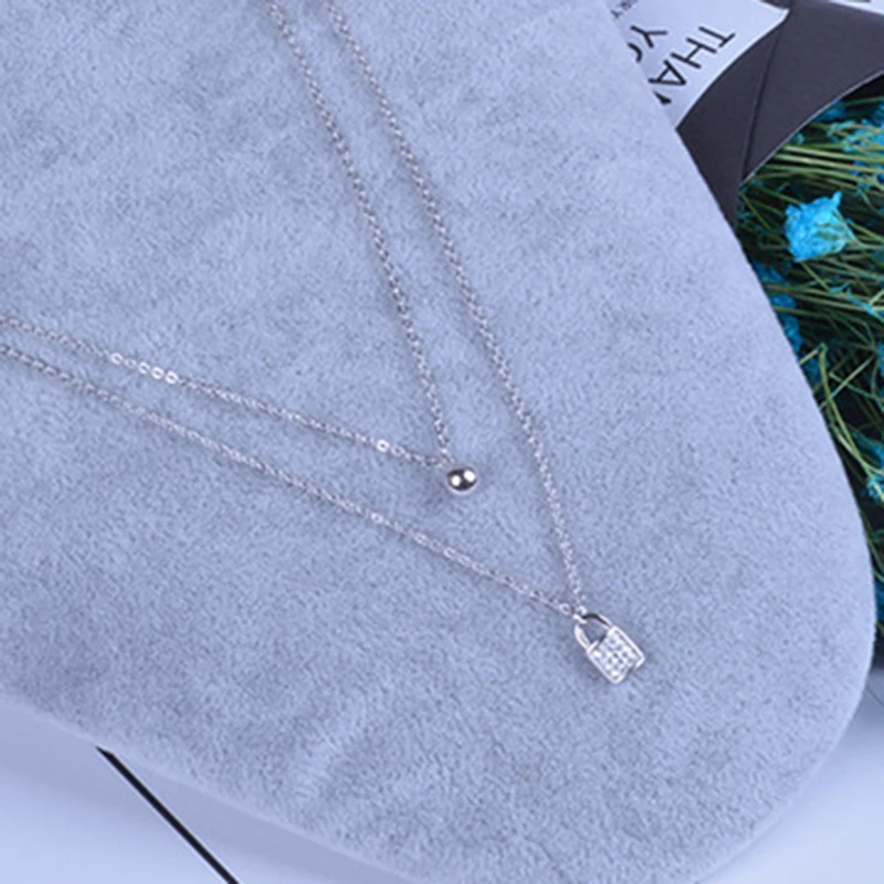 Qevila New Fashion Jewelry Necklaces 100% 925 Sterling Silver WaterDrop PadLock Pendant Necklace for Women Multilayer Chain Gift (7)