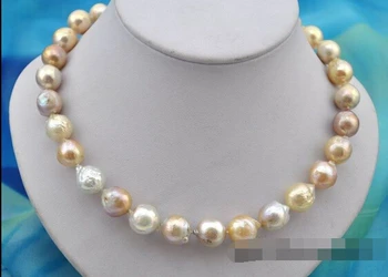 

FREE SHIPPING>>>Rare 17" 14mm pink white lavender almost round Edison Reborn pearl necklace