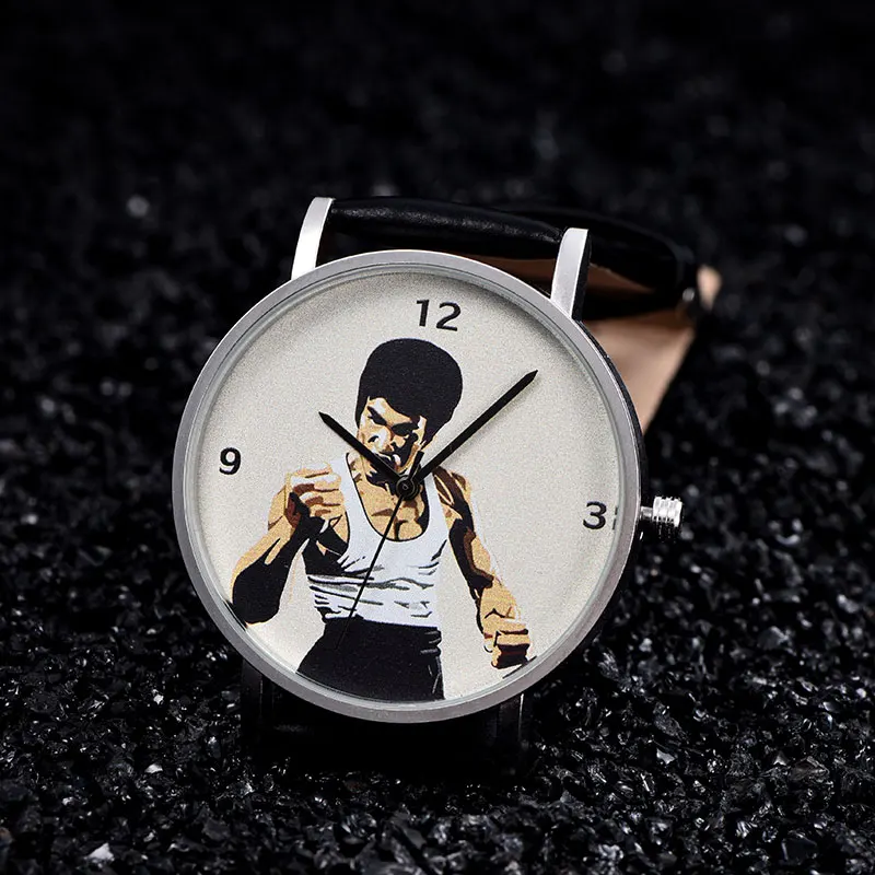 

BAOSAILI Brand New Arrival High Quality China Kungfu Figure Dial Watch Unisex Black Genuine Leather Band Watch for Lovers Bs9043