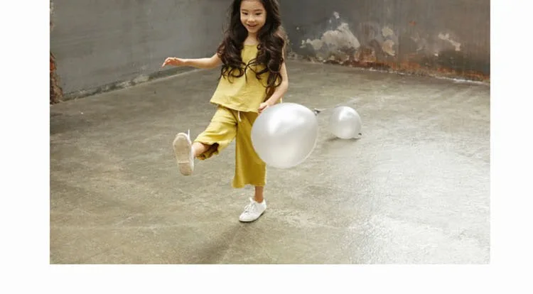 cotton girls summer sets kids suits loose pants baby big girls set summer 2017 new pink blue yellow red sleeveless blouses tops wide leg pants set  2 3 4 5 6 7 8 9 10 11 12 13 14  years little big teenage girls 2 piece girls set summer girls (2)