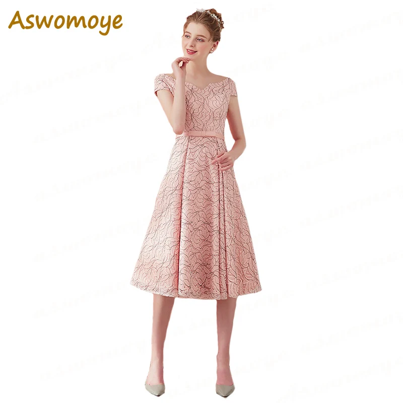 Aswomoye Elegant Short Evening Dress 2018 New Pink Banquet Prom Dresses