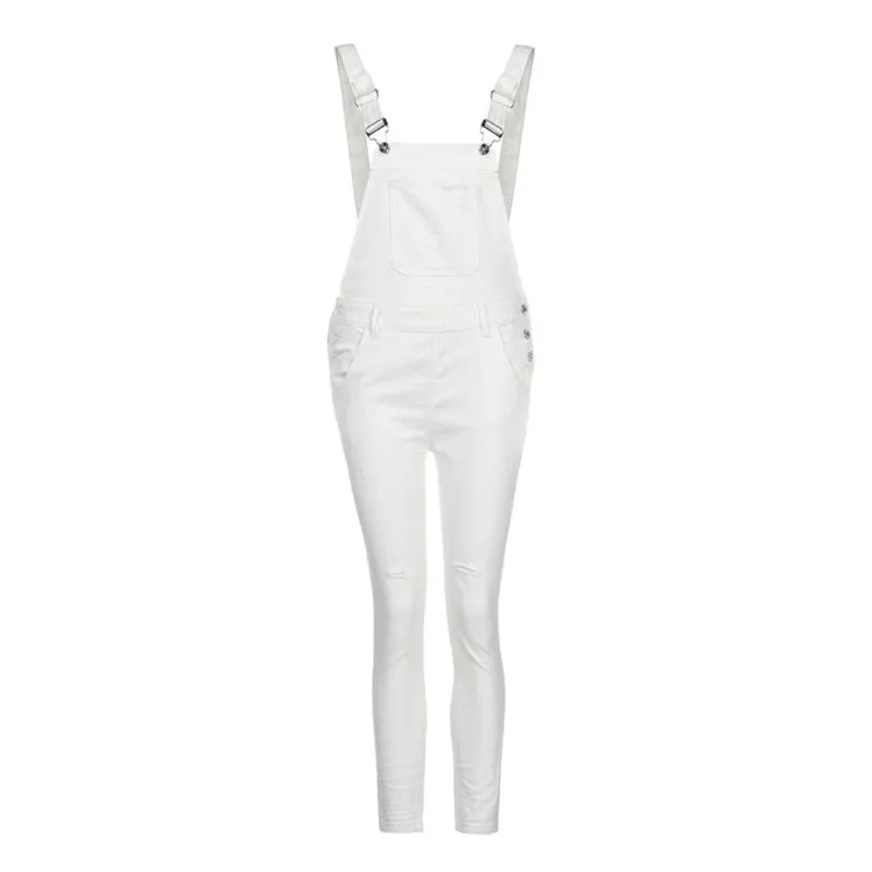 

Spring Overalls plus size Women Loose Denim Bib Hole Pants Overalls Jeans Demin Trousers Jumpsuit White jeans for women