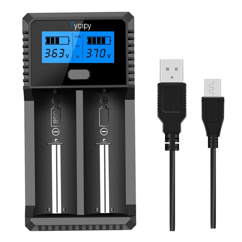 2-Slot USB LCD Li-ion Ni-Mh Battery Charger Recharger for 3.7V 10440 18650 26650