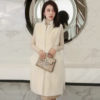 

2019 new natural mink coat winter women's warm vest luxury mink long ladies jacket