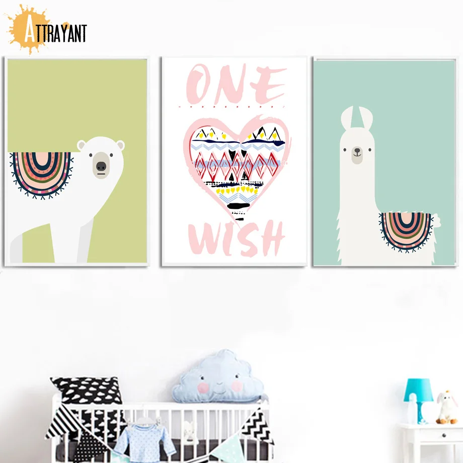 

Bear Heart Llama Nordic Posters And Prints Wall Art Canvas Painting Wall Pictures For Kids Bedroom Baby Boy Girl Room Home Decor