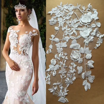 

Premium 3D Flower Petals Applique Rayon Embroidery DIY High-end Custom Wedding Accessories RS1907