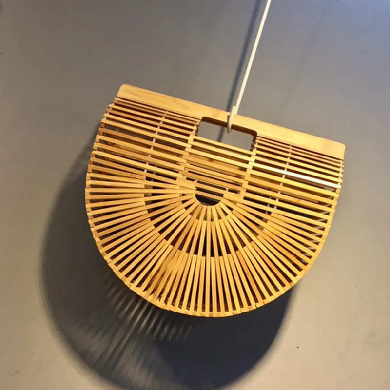 

LJL New Summer Half Round Handmade Bamboo Beach Bag Environmental Circular Basket Bamboo Bags Rural Countryside Vacation Totes