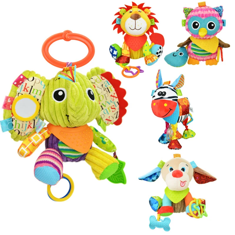 Animal Baby Bell Hand Grasp Educational Toys Infant Rattle Bell Mobility on The Crib Bed Hanging Plush Teether Dolls Infant Toys