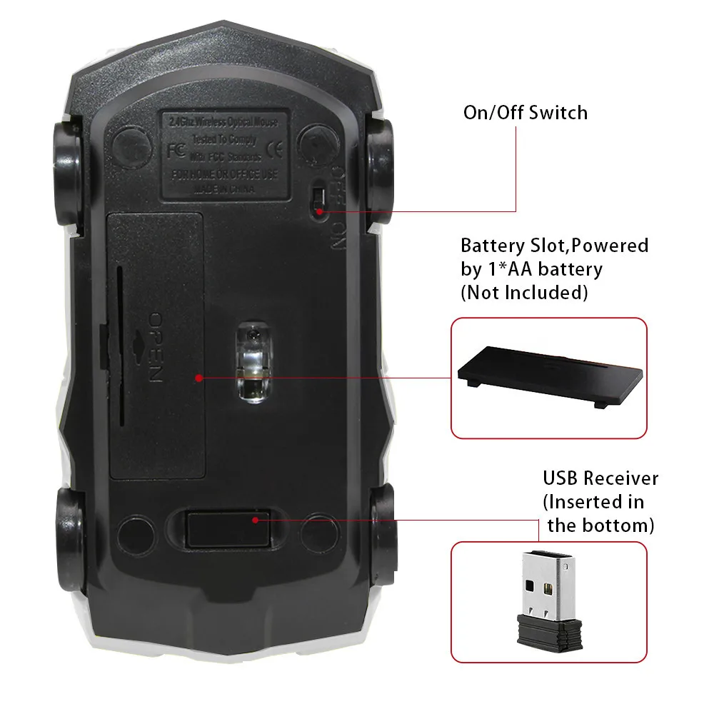 Wireless Mouse 3D Sport Car Shape Optical Computer Mause2.4Ghz 1600DPI Mini Car Mice With USB Receiver For Laptop PC Desktop
