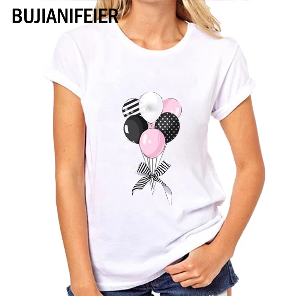 

BUJIANIFRIER 2019 NEW SUMMER Short sleeves for women's wear cartoon Balloon printed T-shirt BJN167
