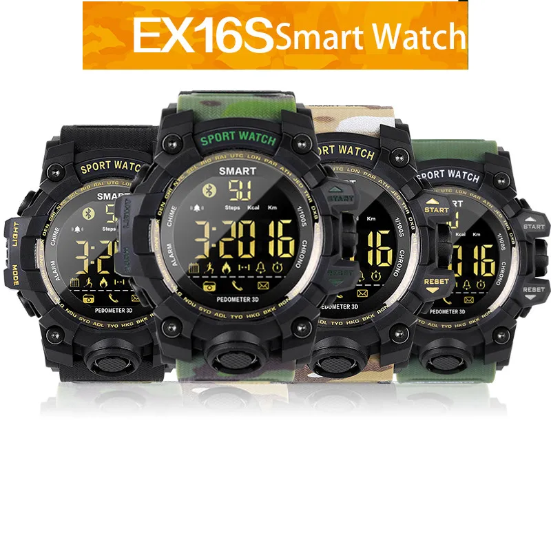 EX16S многофункциональные водонепроницаемые умные часы Удаленная камера для Android iOS новые мужские спортивные часы аналоговые наручные часы