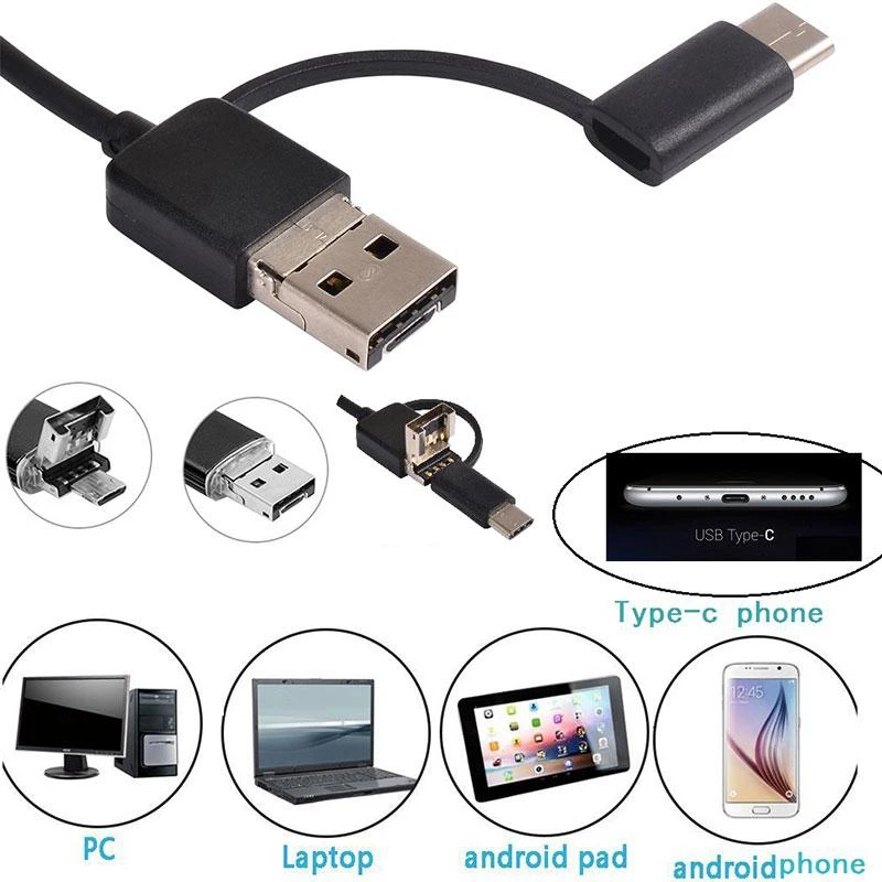 

DANIU 3-in-1 5.5mm 6LED Waterproof Endoscope Android USB Type C Borescope Inspection Camera 1/2/3.5/5m