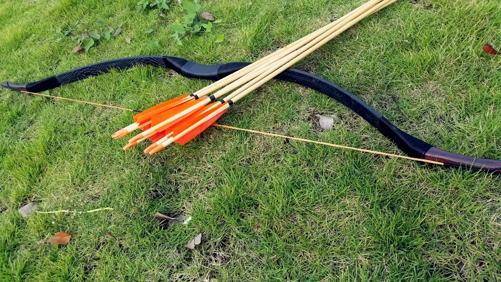 2019 Hunting Longbow Set Black Snakeskin 20lbs-60lbs With 6 Wooden Arrows | Спорт и развлечения