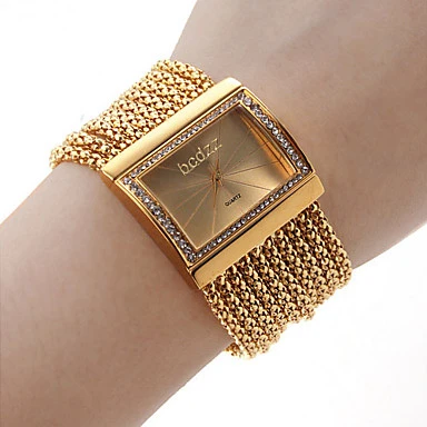 Модные высококачественные серебряные женские часы с кристаллами, стразы, сплав, кварцевые часы, регулируемые наручные часы - Цвет: Золотой
