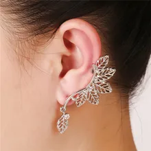 2017 Women clip earrings punk Jewelry Gold/Silver Plated Pave Crystal Inlaid Vintage Hollow Out Alloy Leaf Ear Cuff Earrings
