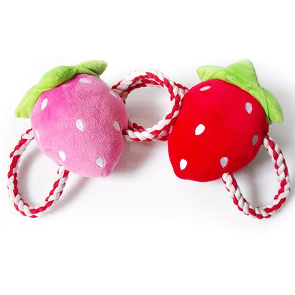 Pet Toys Strawberries Shaped Pet Toys Squeaky Dog Cat Chew Toys Plush