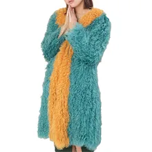 Knitted V-neck Real Lambswool Fur Coats Women Winter Elegant Long Sleeve Genuine Fur Jackets Woman Warm Slim Coats Female Ladies