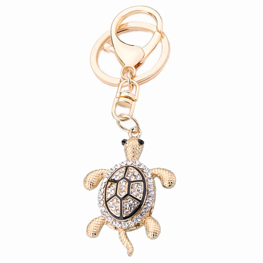 

Charm Trinket Gift Rhinestone Tortoise Car Keychains Metal Keyring Fashion Women Handbag Animal Turtle Bag Key Holder R005