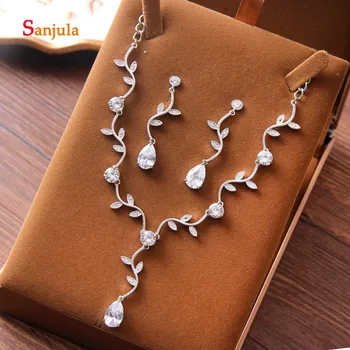 

Necklace and Earrings Bridal Jewelry Sets Girls Engagement Party Jewelry Wear Rhinestones Flower Shape Wedding Accessories JS08